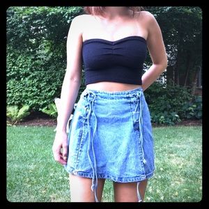 High-Waisted Lace-Up Denim Skort